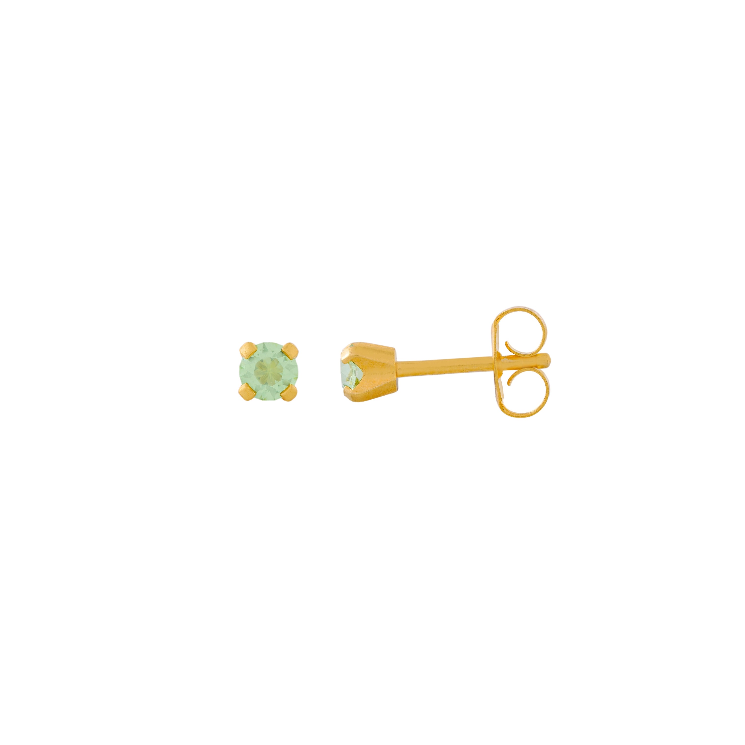 3MM Ð August Peridot Birthstone 24K Pure Gold Plated Ear Studs For Kids