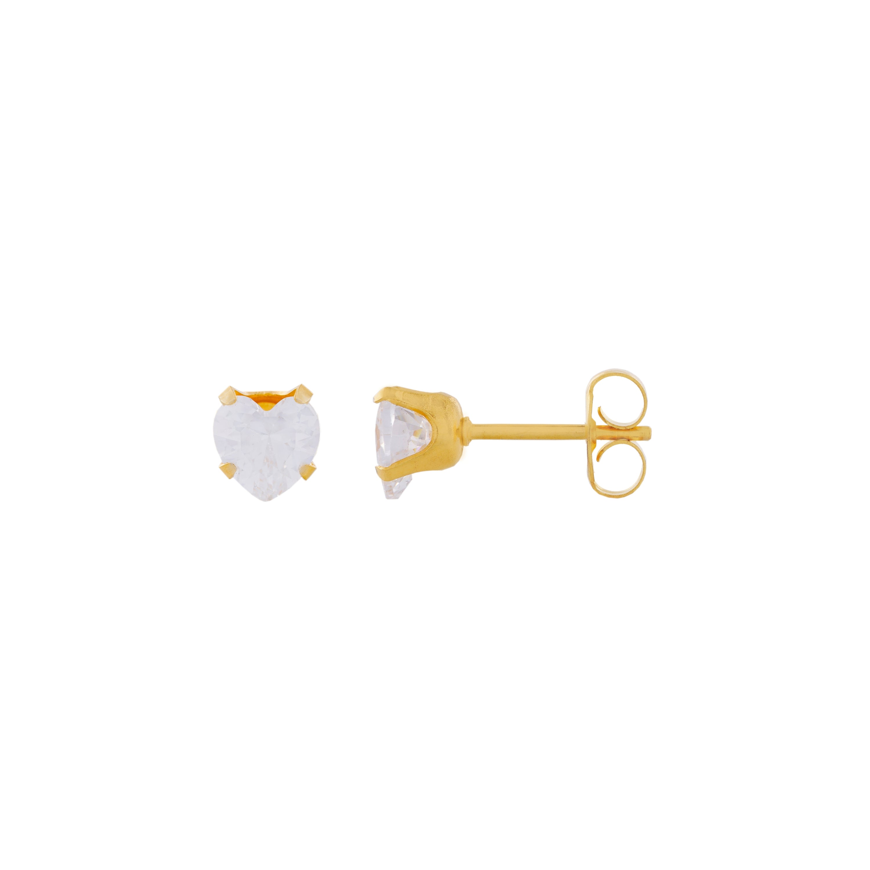 5X5MM Heart Cubic Zirconia 24K Pure Gold Plated Ear Studs | MADE IN USA | Ideal for everyday wear