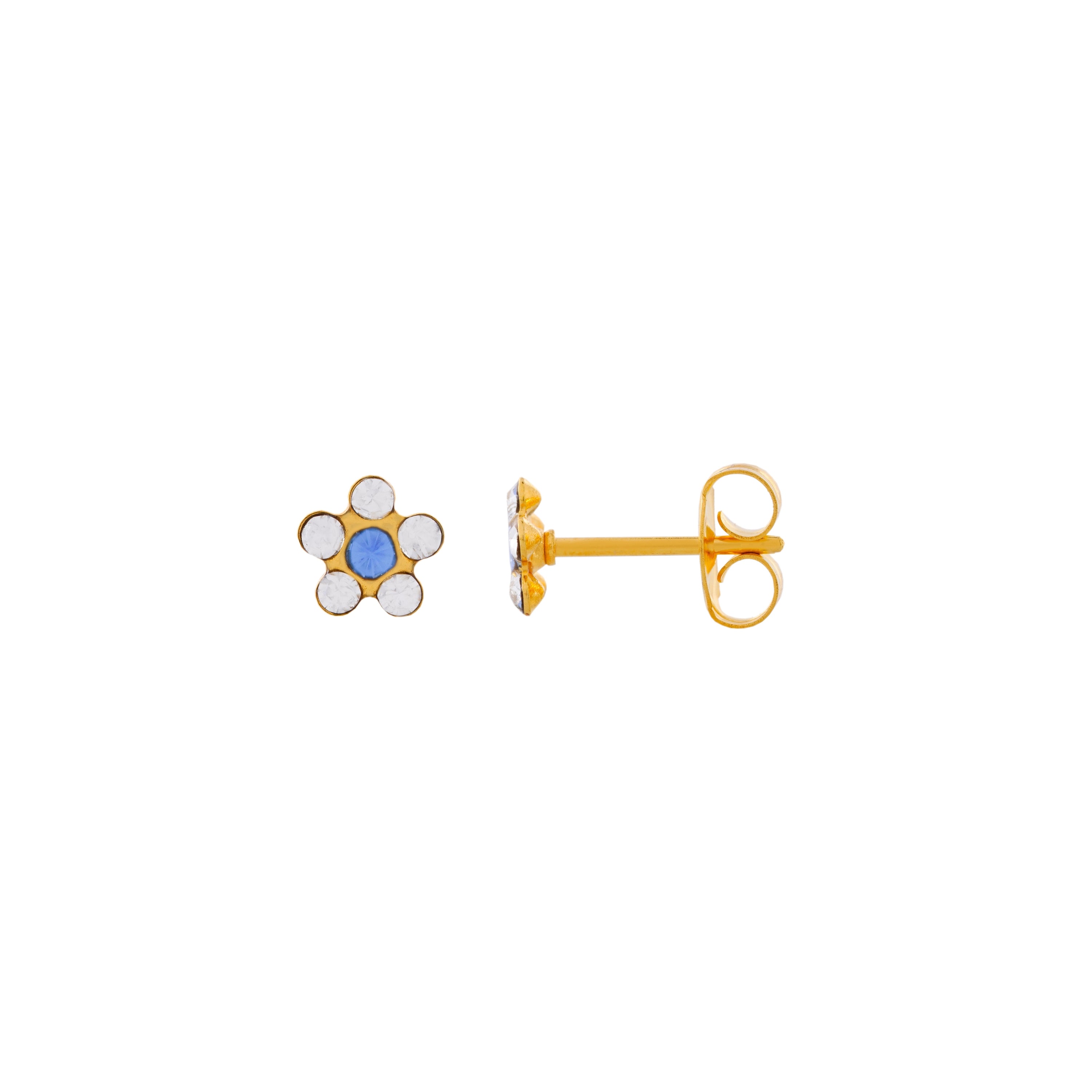 Daisy April Crystal- September Sapphire 24K Pure Gold Plated Ear Studs For Kids