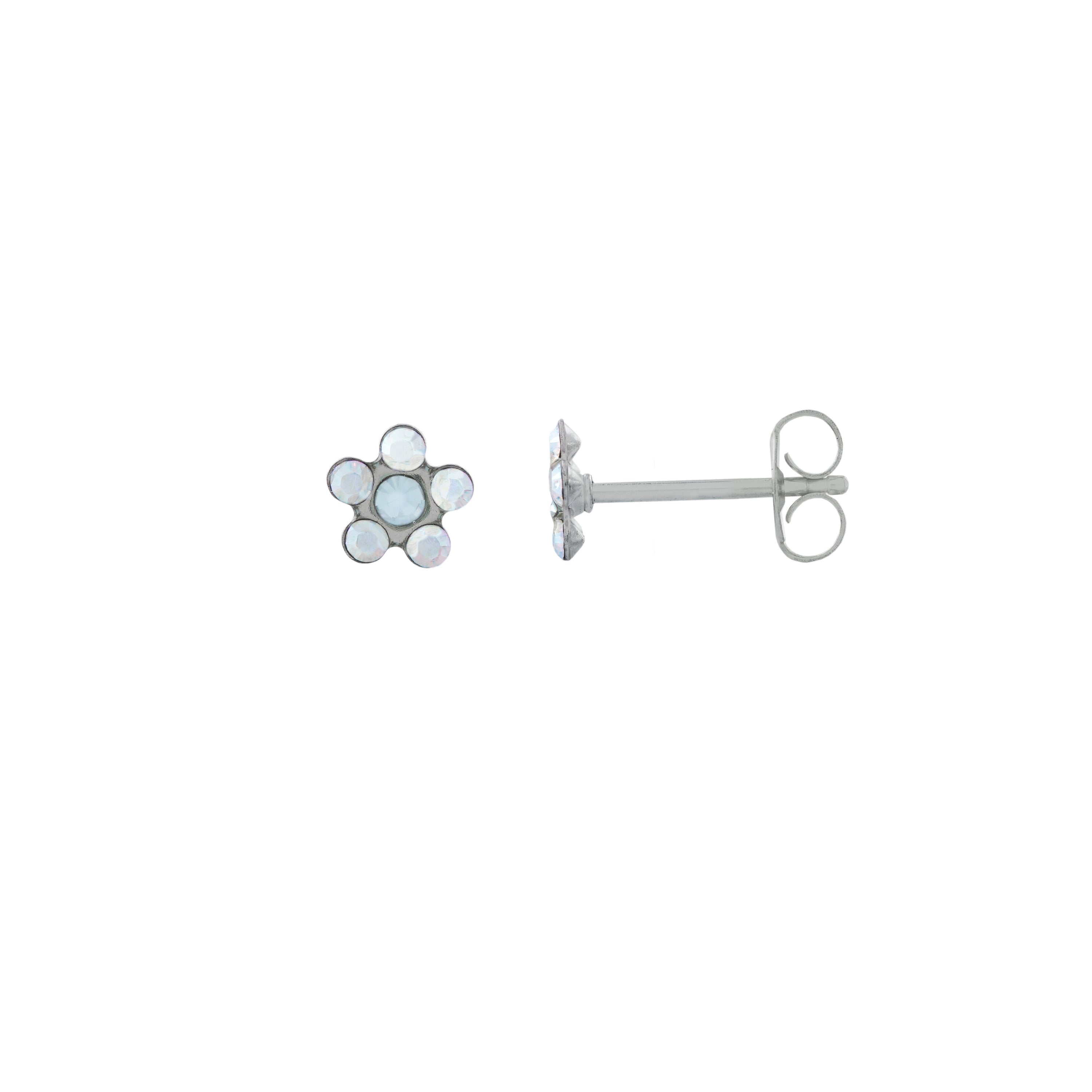 Daisy Ab Crystal-March Aquamarine Allergy-free Stainless Steel Ear Studs For Kids
