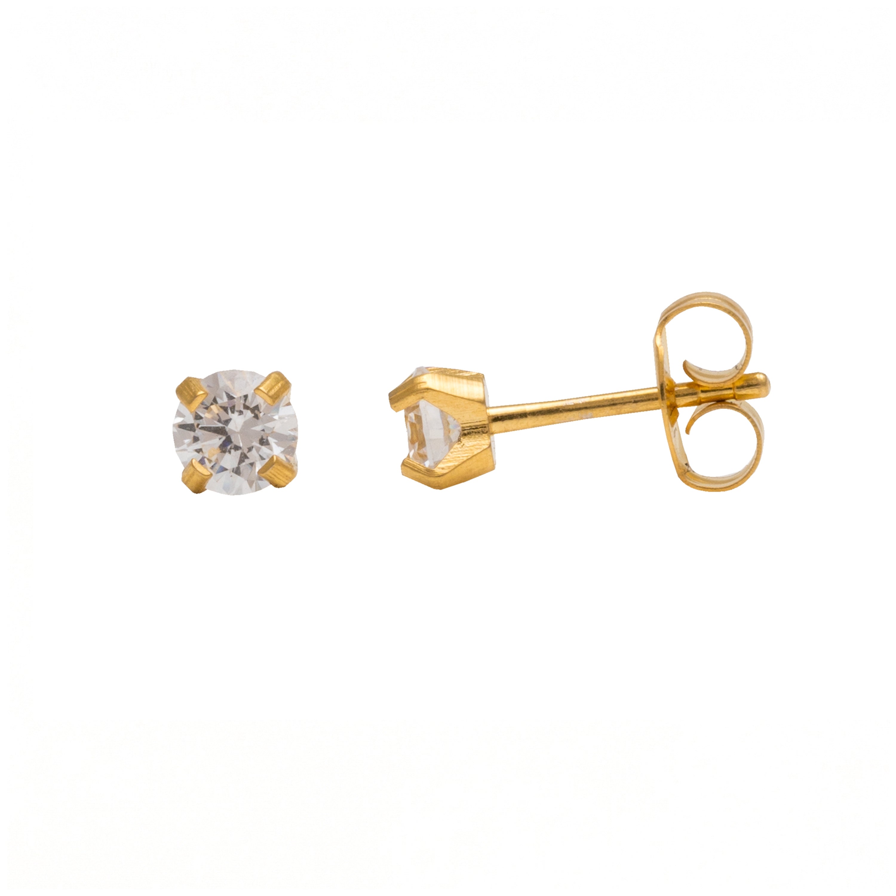 4MM Cubic Zirconia 24K Pure Gold Plated Ear Studs | MADE IN USA | Ideal for everyday wear