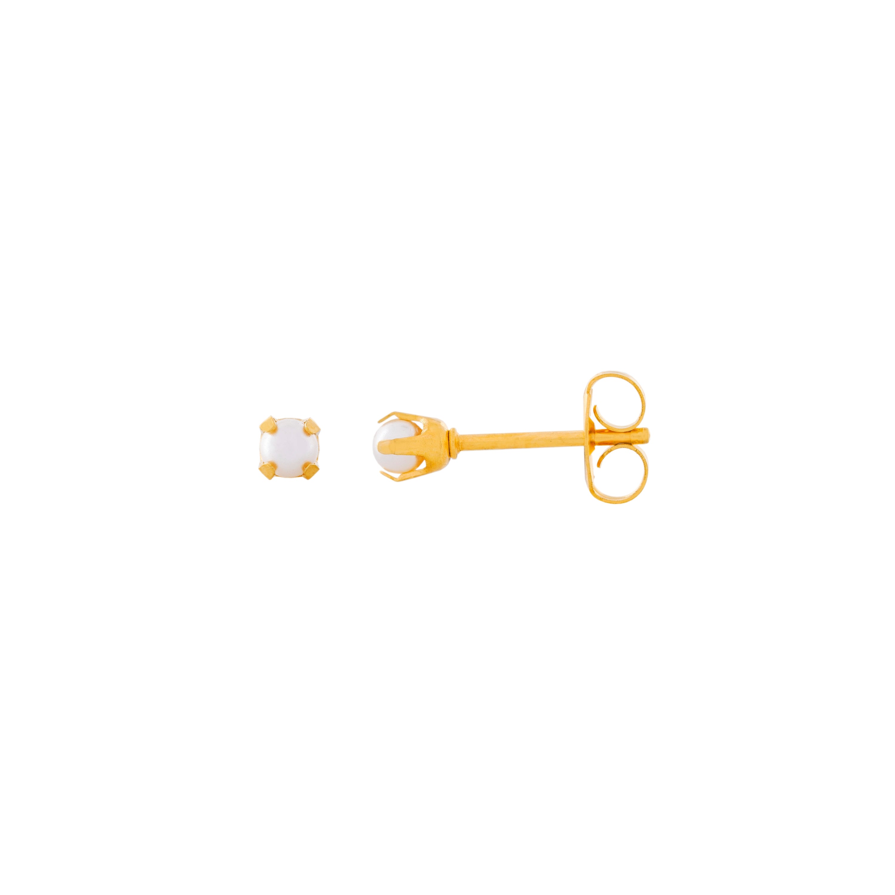 3MM White Pearl 24K Pure Gold Plated Ear Studs For Kids