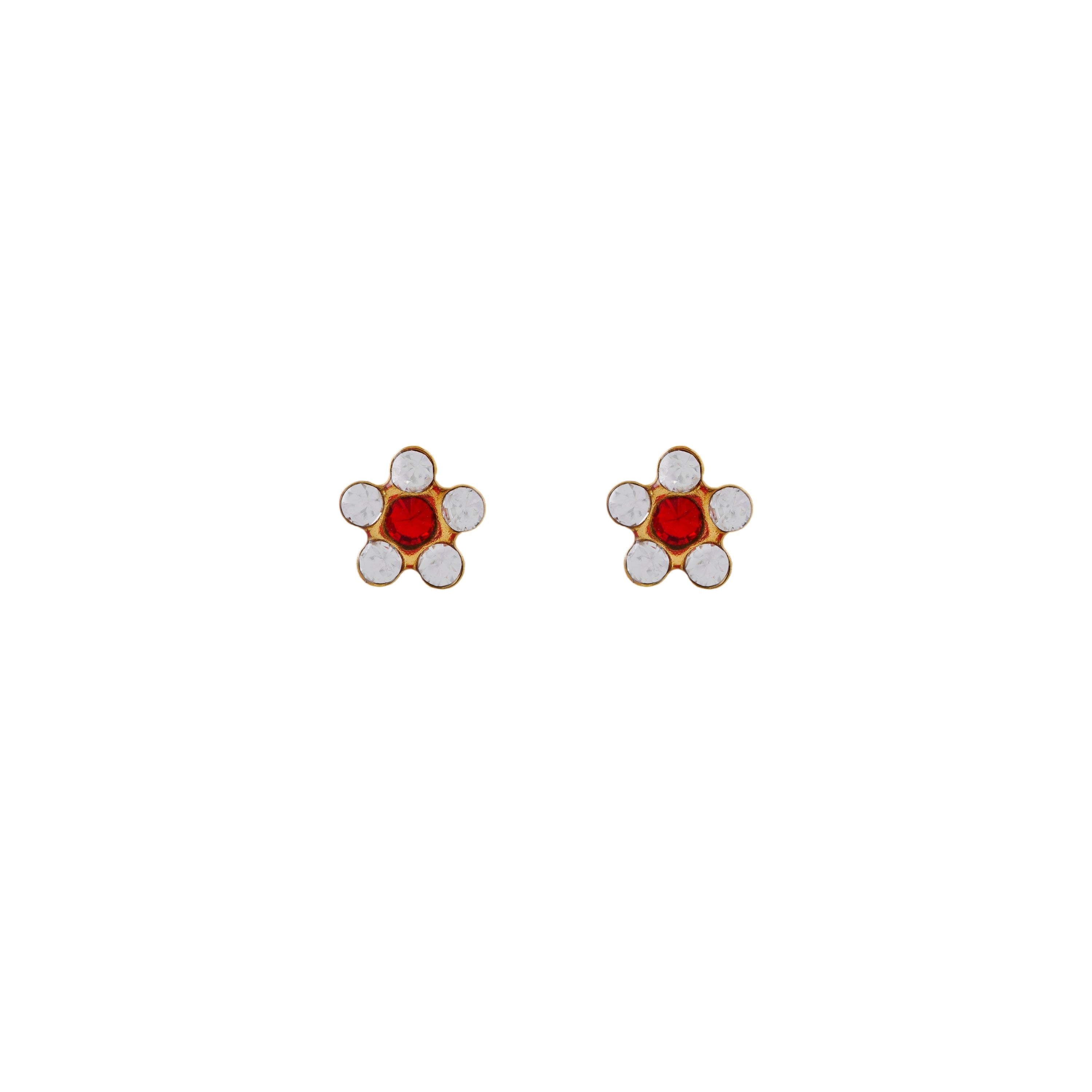 Daisy April Crystal -July Ruby 24K Pure Gold Plated Ear Studs For Kids