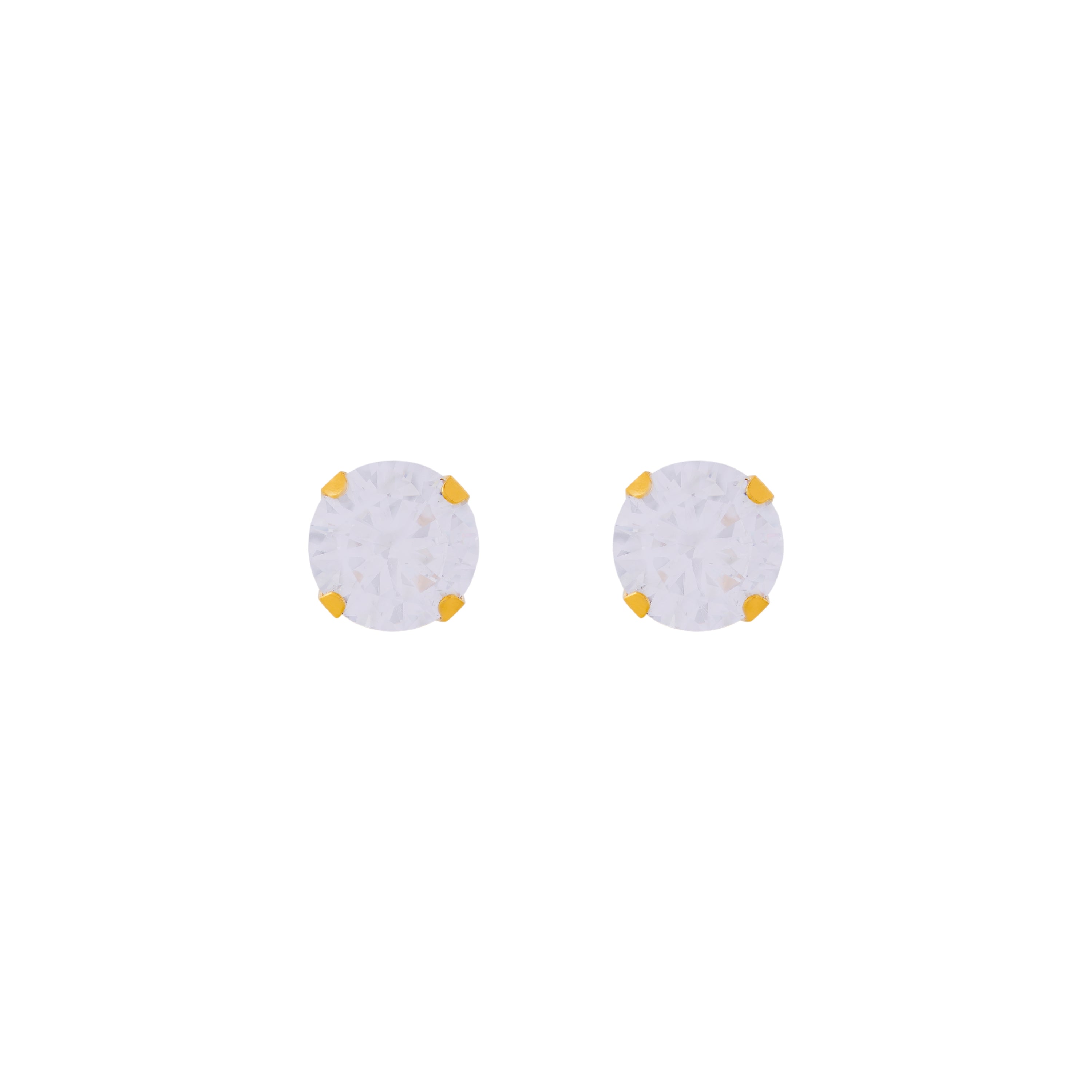 7MM Cubic Zirconia 24K Pure Gold Plated Ear Studs | MADE IN USA | Ideal for everyday wear