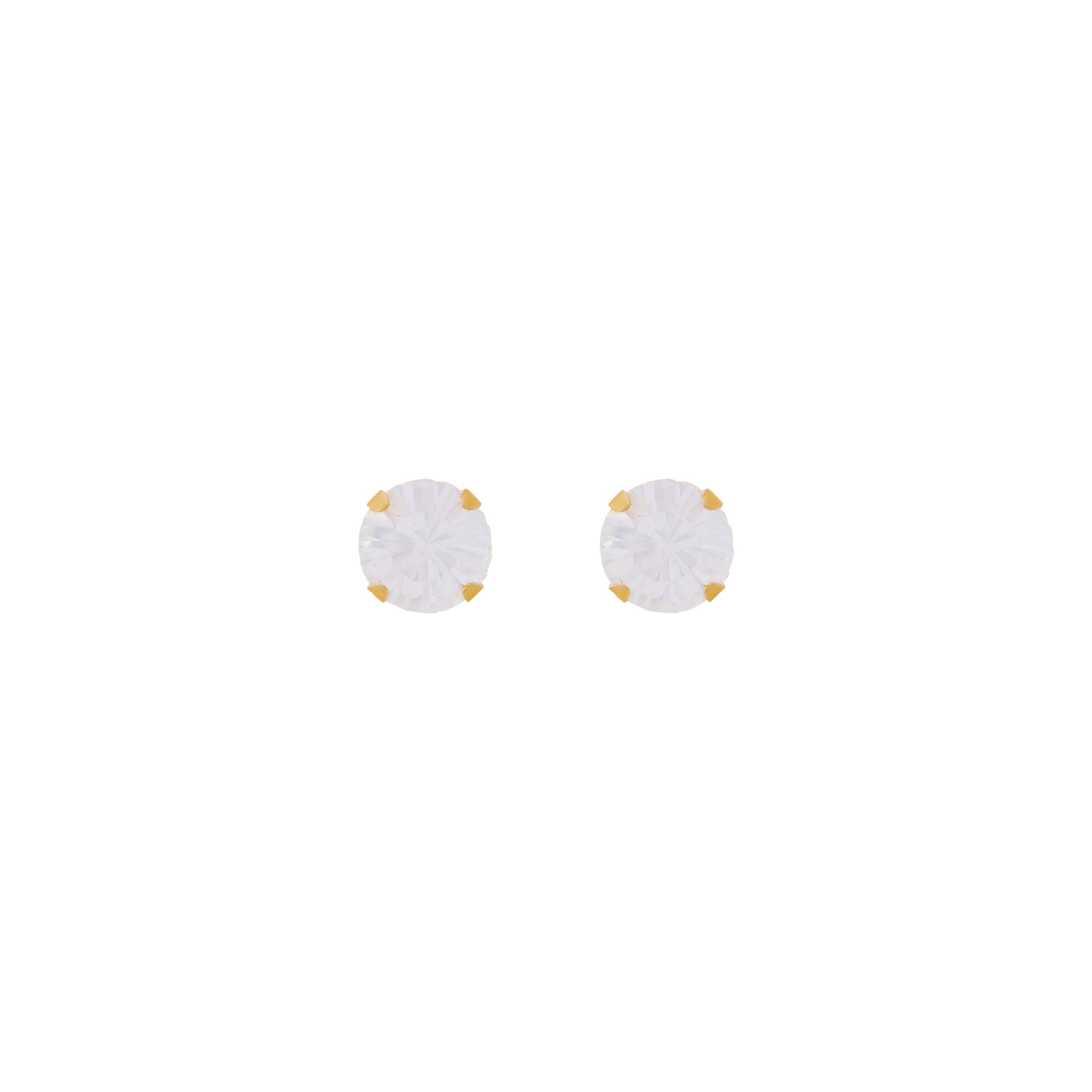 5MM Apr Crystal 24K Pure Gold Plated Ear Stud | MADE IN USA | Ideal for everyday wear