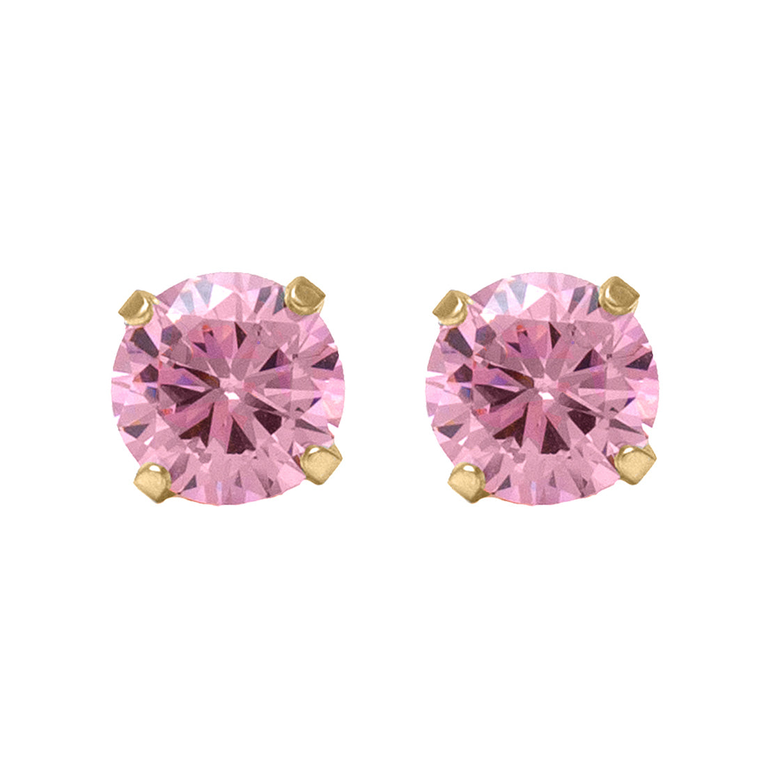 3MM Pink Cubic Zirconia 24K Pure Gold Plated Piercing Ear Stud