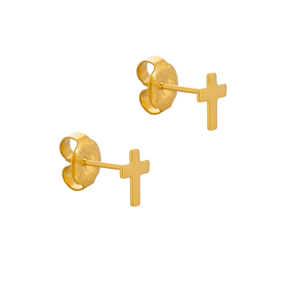 4MM Cross 24K Pure Gold Plated Piercing Ear Stud