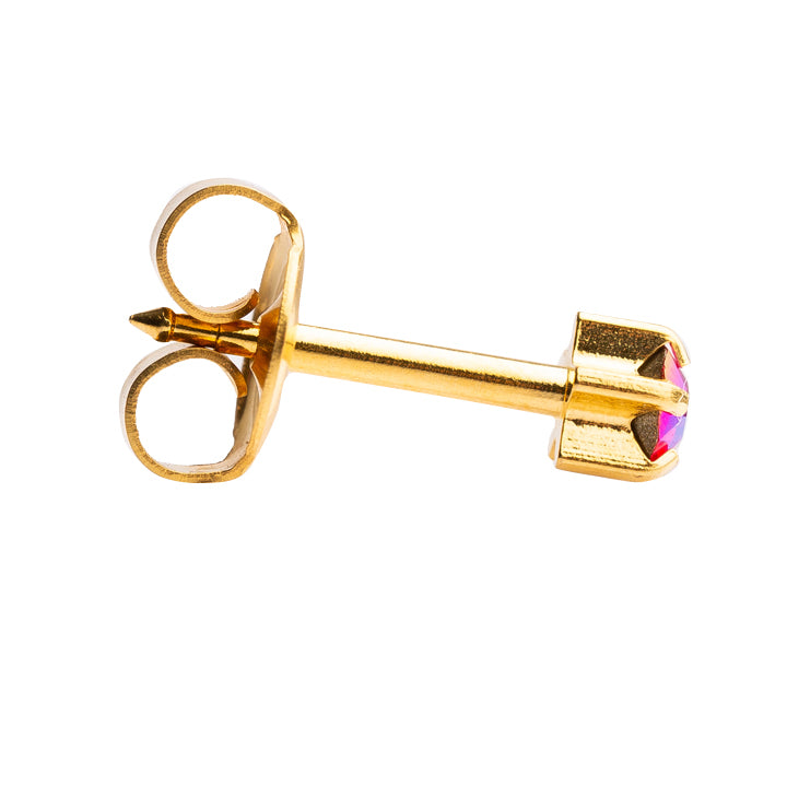 3MM Light Siam 24K Pure Gold Plated Piercing Ear Stud