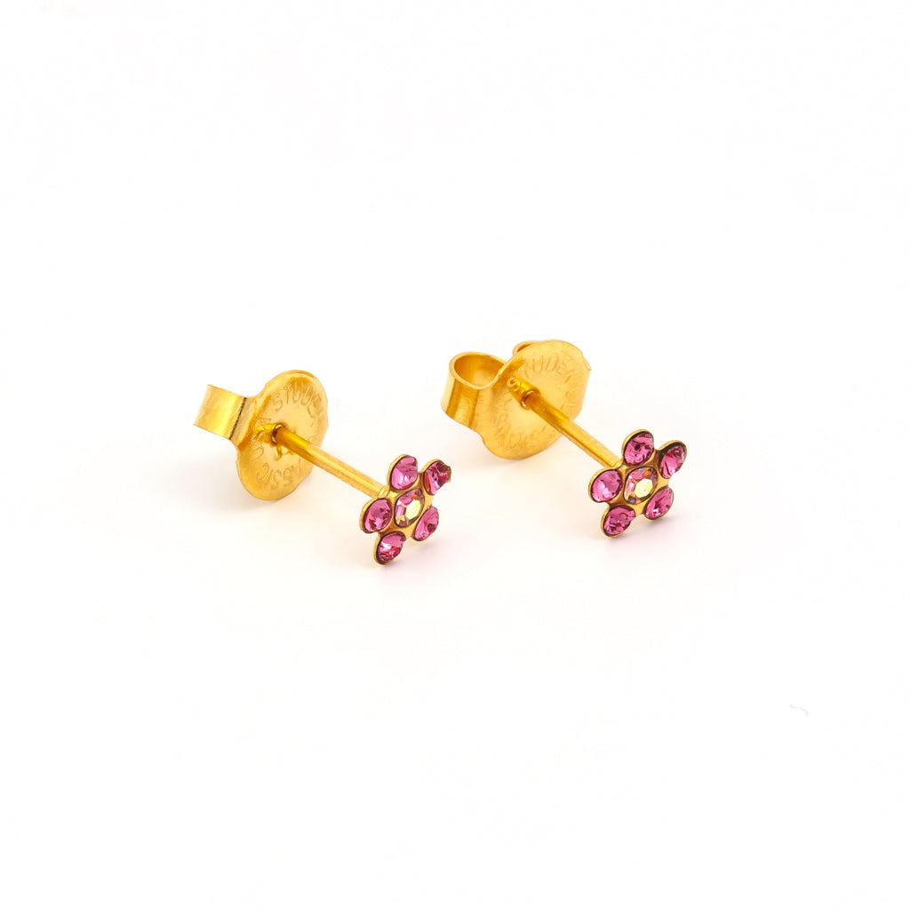 Daisy Oct Rose Ab Crystal 24K Pure Gold Plated Piercing Ear Stud