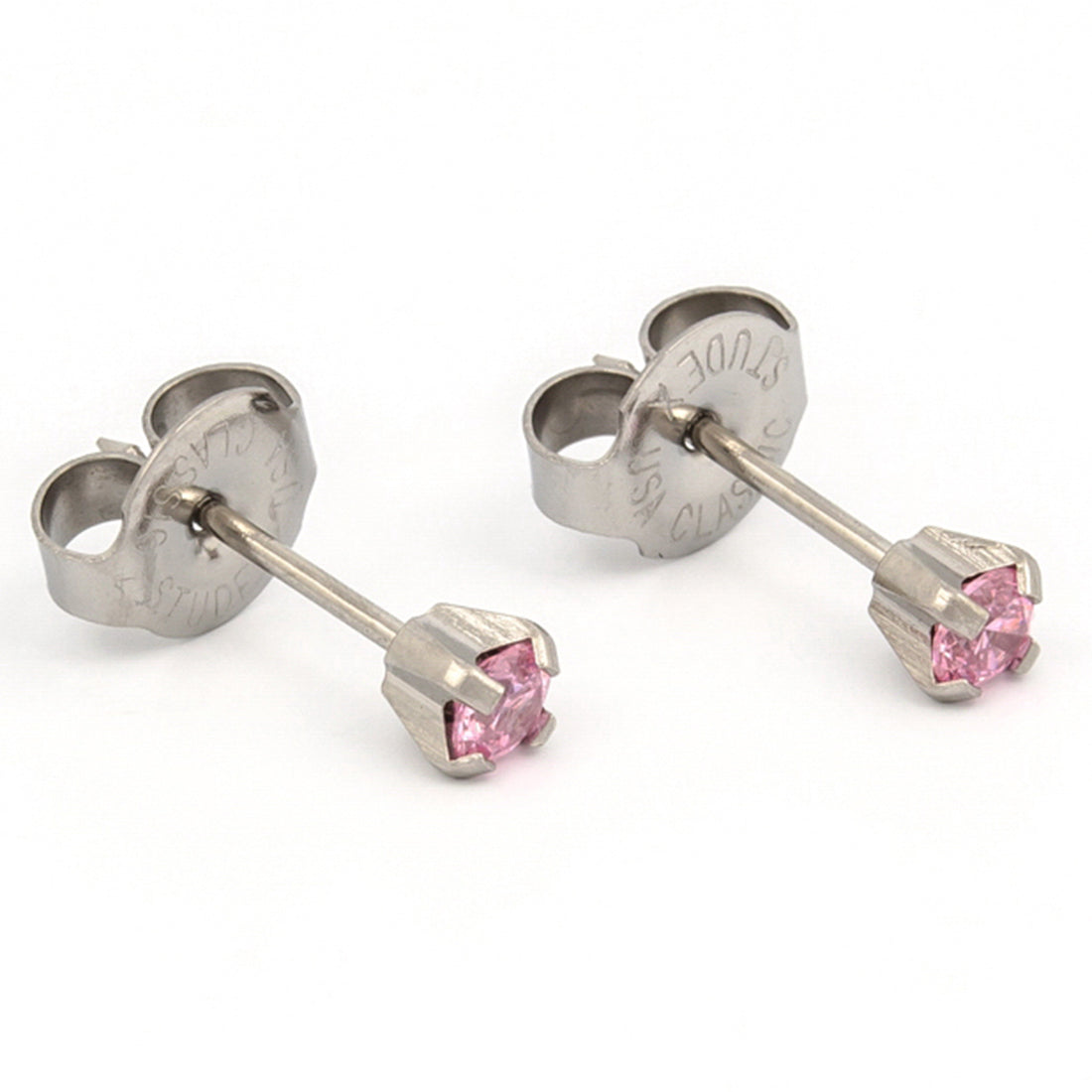 3MM Pink Cubic Zirconia Allergy Free Stainless Steel Piercing Ear Stud