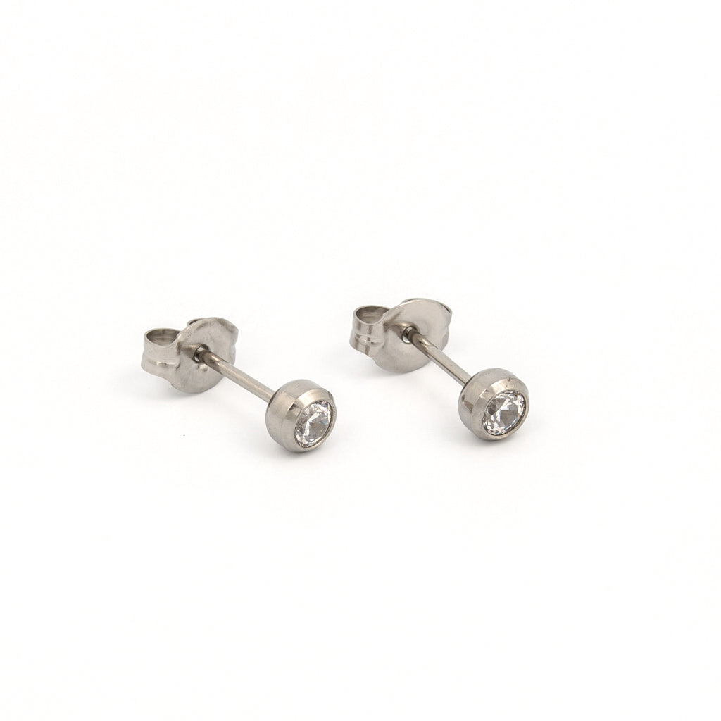 3MM Bezel Cubic Zirconia Allergy Free Stainless Steel Piercing Ear Studs