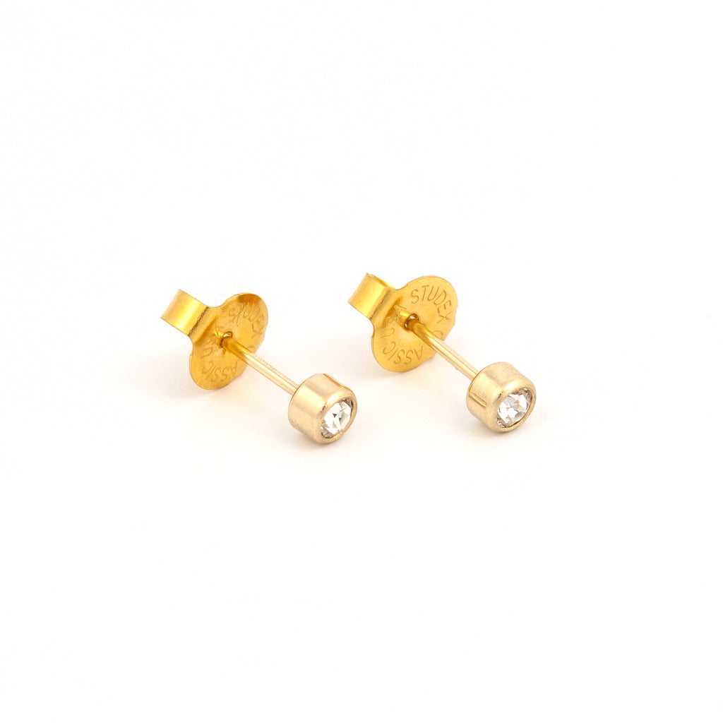 2MM Bezel April Crystal 18K Gold Piercing Ear Stud