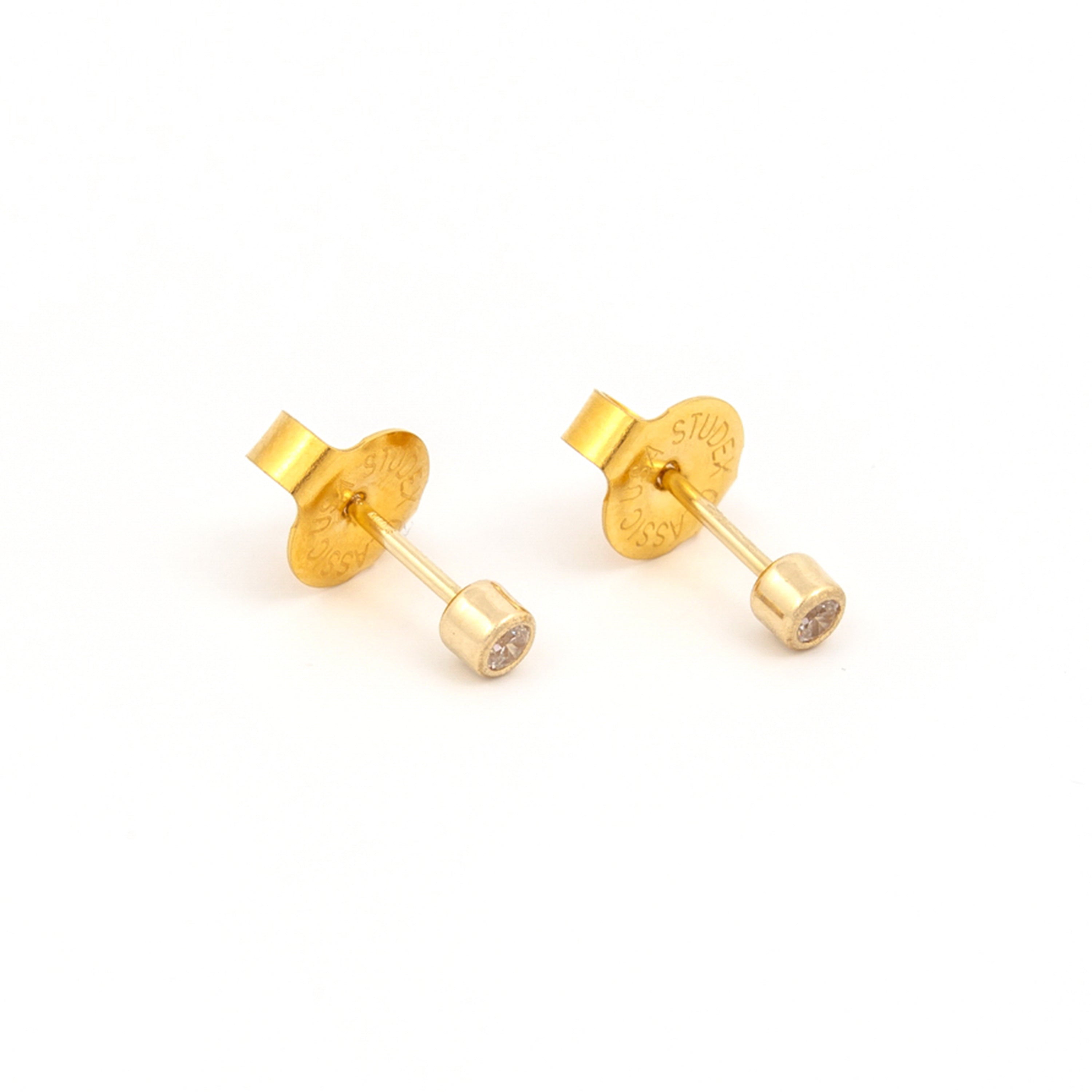 2MM Bezel Cubic Zirconia 18K Gold Piercing Ear Stud For Baby