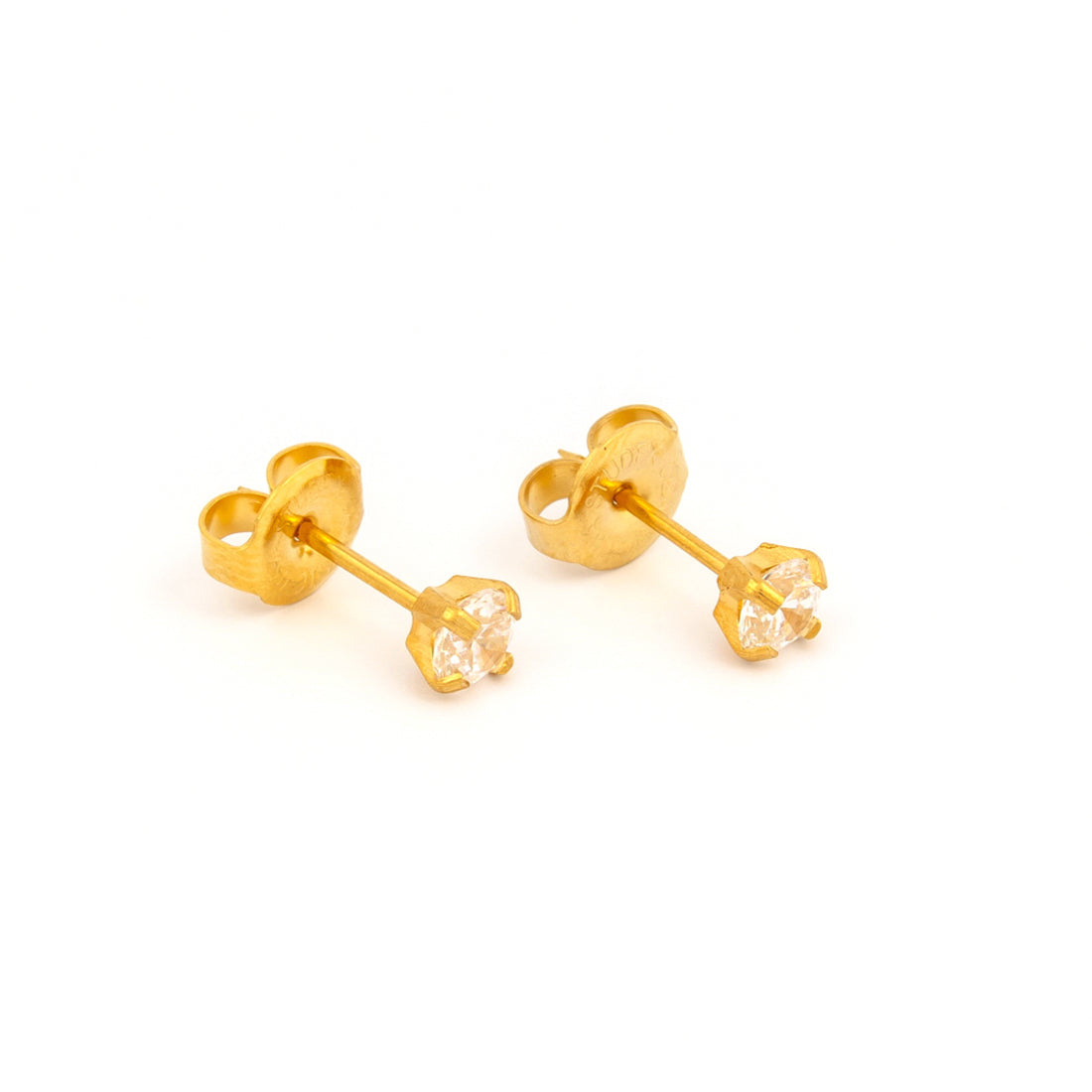 4MM Cubic Zirconia 24K Pure Gold Plated Piercing Ear Stud