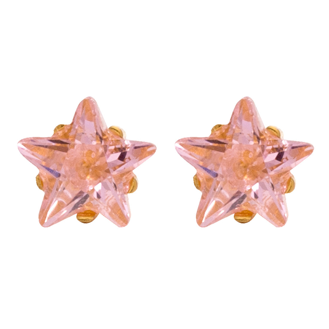 5MM Cubic Zirconia Pink Star 24K Pure Gold Plated Piercing Ear Stud