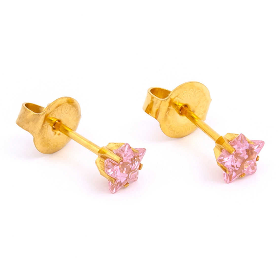 5MM Cubic Zirconia Pink Star 24K Pure Gold Plated Piercing Ear Stud