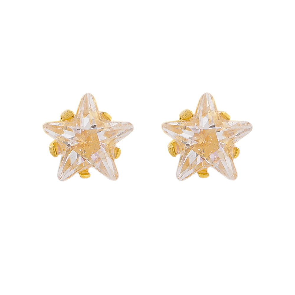 5MM Cubic Zirconia Star 24K Pure Gold Plated Piercing Ear Stud