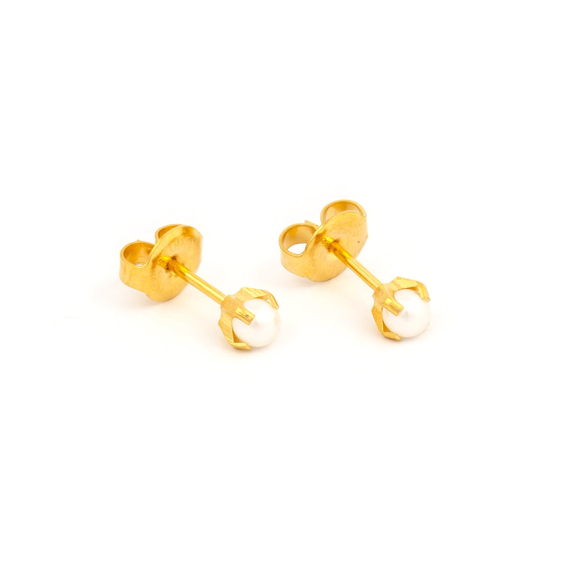 4MM White Pearl 24K Pure Gold Plated Piercing Ear Stud
