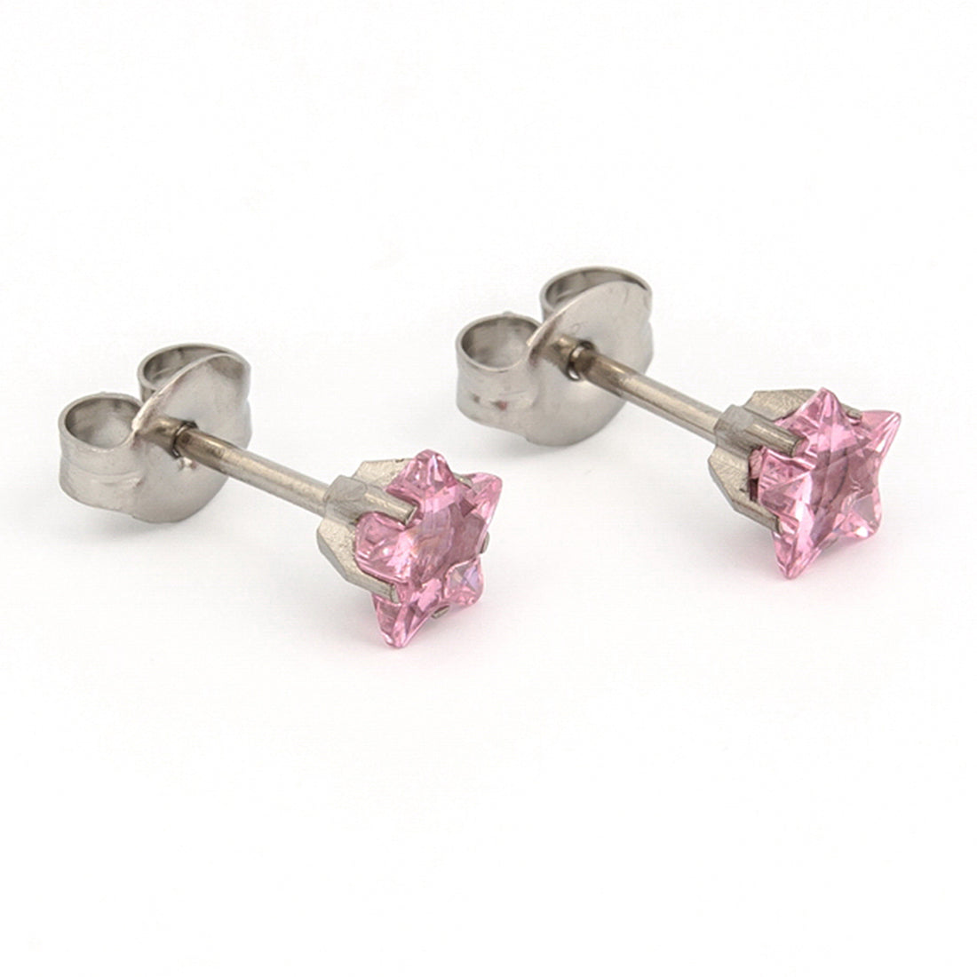 5MM Cubic Zirconia Pink Star Allergy Free Stainless Steel Piercing Ear Stud
