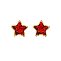 6MM Star Red Glitter 24K Pure Gold Plated Piercing Ear Stud