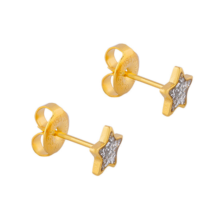 6MM Star Clear Glitter 24K Pure Gold Plated Piercing Ear Stud