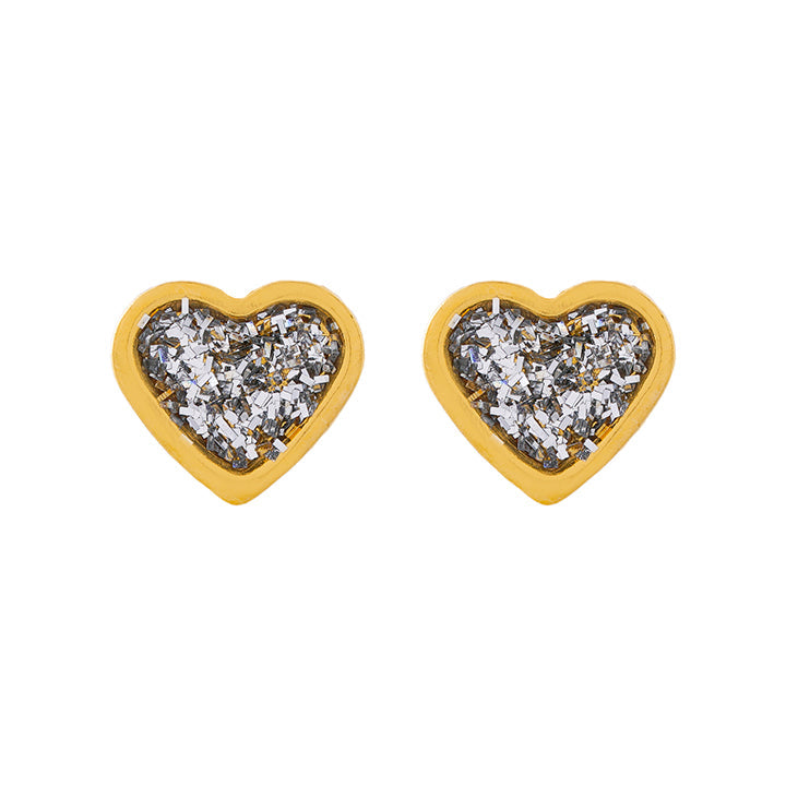 6MM Heart Clear Glitter 24K Pure Gold Plated Piercing Ear Stud