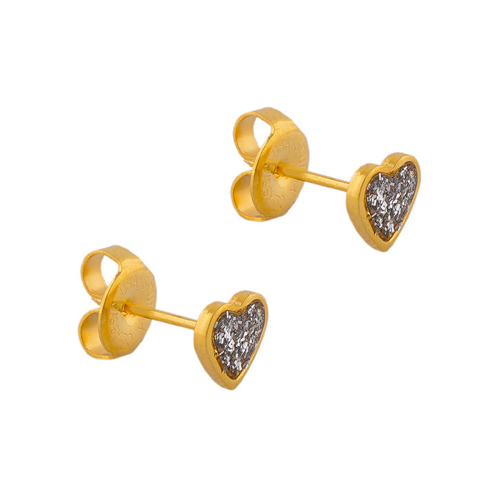 6MM Heart Clear Glitter 24K Pure Gold Plated Piercing Ear Stud