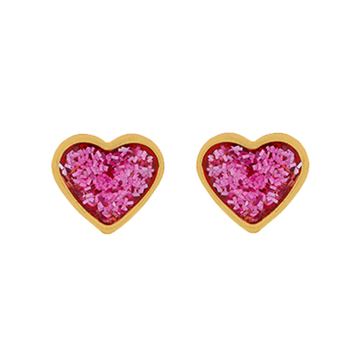 6MM Heart Pink Glitter 24K Pure Gold Plated Piercing Ear Stud