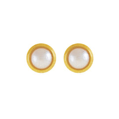 2MM White Pearl Bezel 24K Pure Gold Plated Piercing Ear Stud