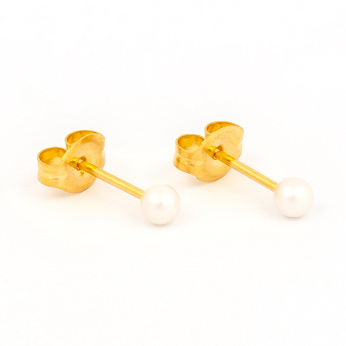 3MM White Pearl Bezel 24K Pure Gold Plated Piercing Ear Stud