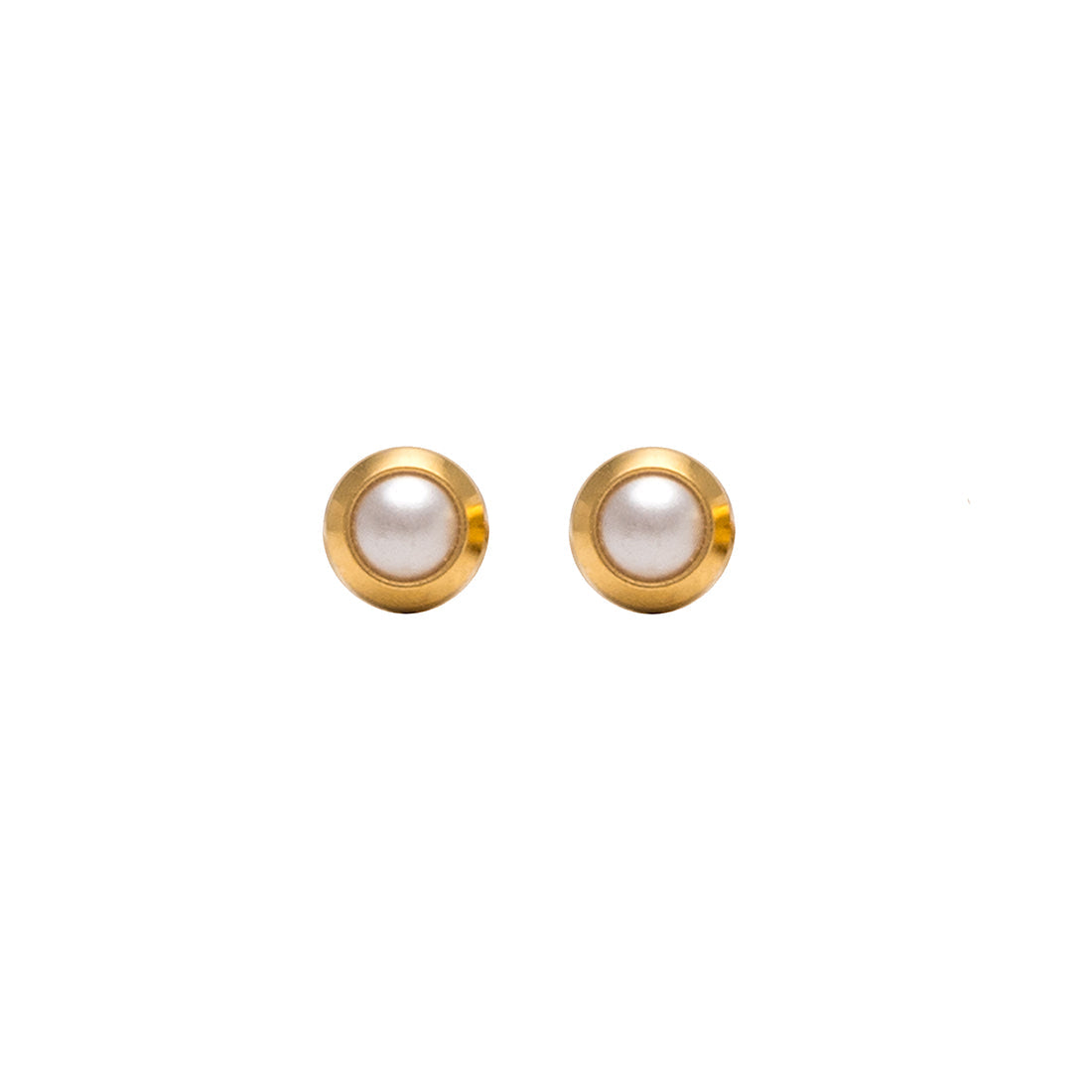 2MM Baby Bezel White Pearl 24K Pure Gold Plated Piercing Ear Stud For Kids