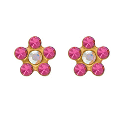 Baby Daisy Rose And Ab Crystal 24K Pure Gold Plated Piercing Ear Stud For Kids