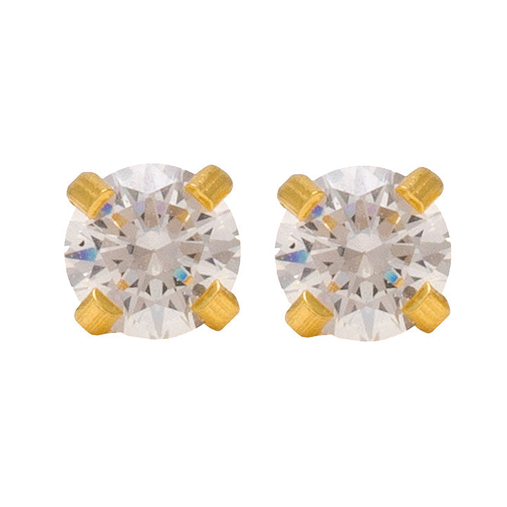 5MM Cubic Zirconia 24K Pure Gold Plated Piercing Ear Stud