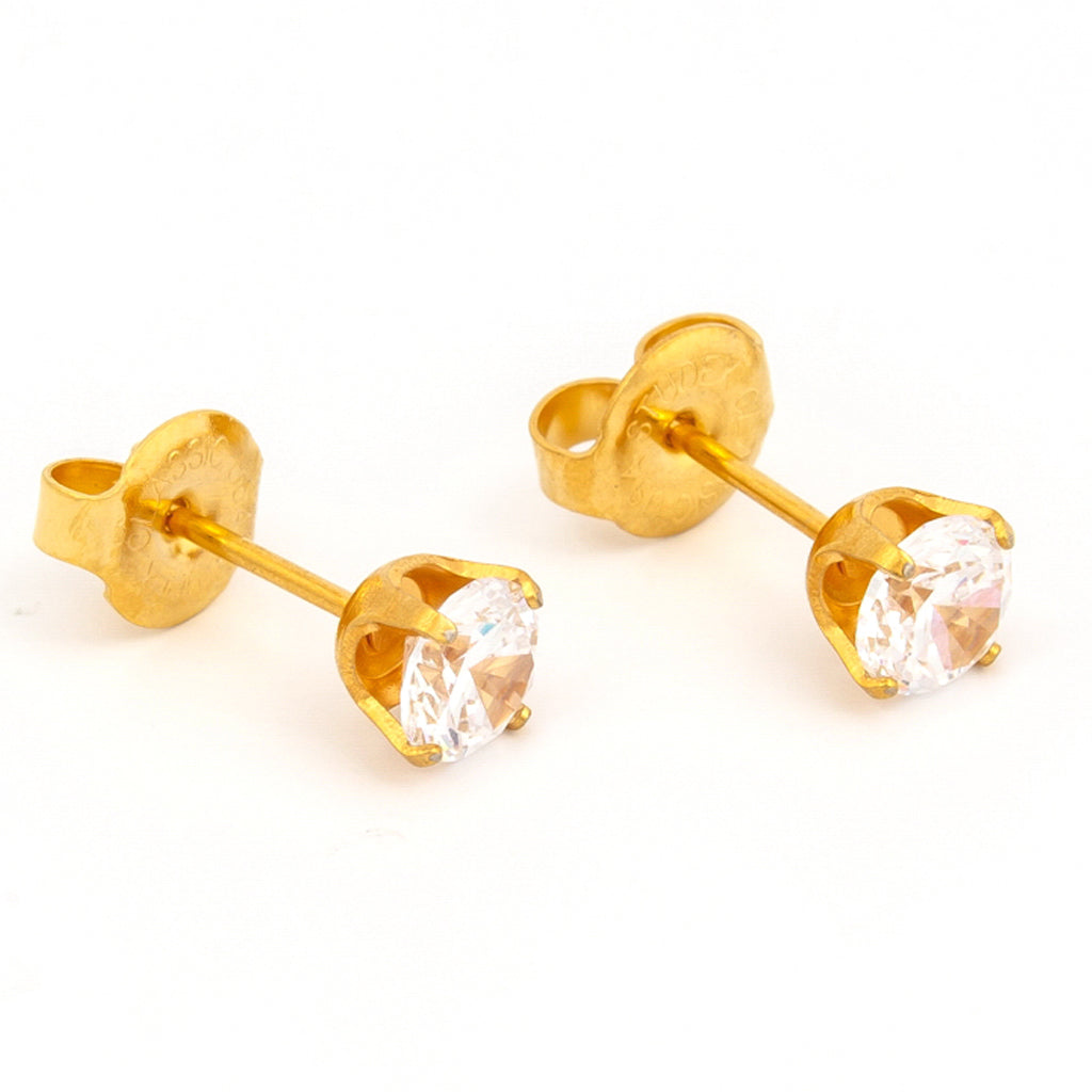 5MM Cubic Zirconia 24K Pure Gold Plated Piercing Ear Stud