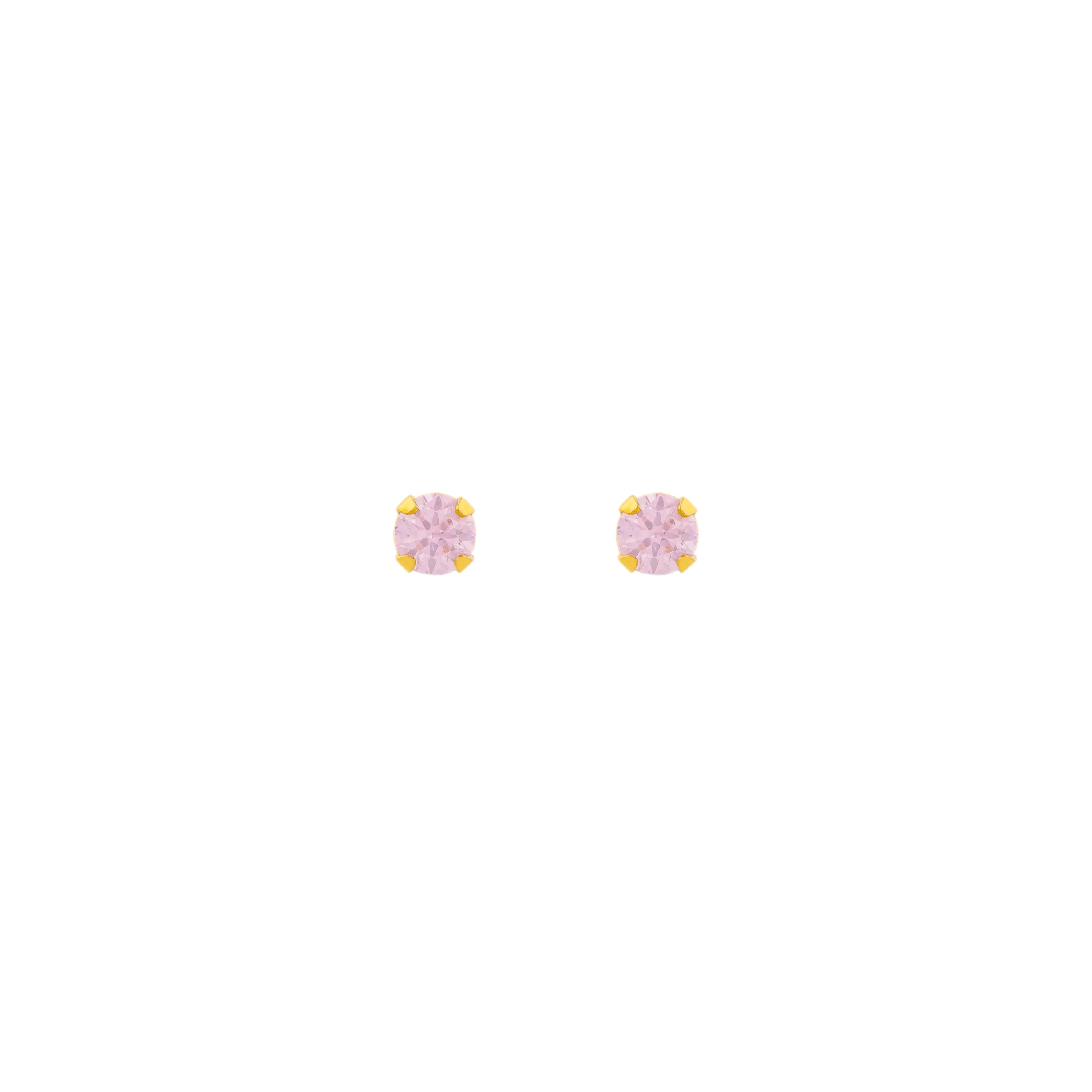 3MM Pink Cubic Zirconia 24K Pure Gold Plated Ear Studs For Kids
