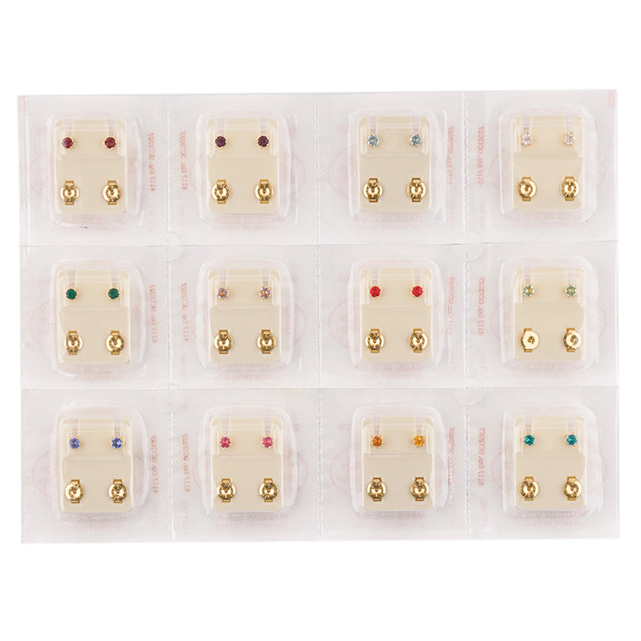 4MM Assorted January – December Birthstone Gold Plated Piercing Ear Stud (12 Pair)