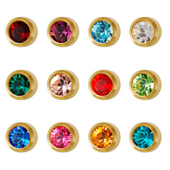 4MM Assorted January – December Bezel Birthstone 24K Pure Gold Plated Piercing Ear Stud (12 Pair)