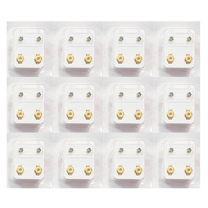 3MM March – Aquamarine Birthstone 24K Pure Gold Plated Piercing Ear Stud (12 Pair)