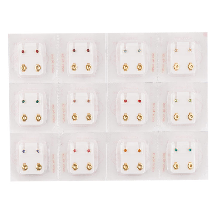 3MM Assorted January – December Birthstone 24K Pure Gold Plated Piercing Ear Stud (12 Pair)