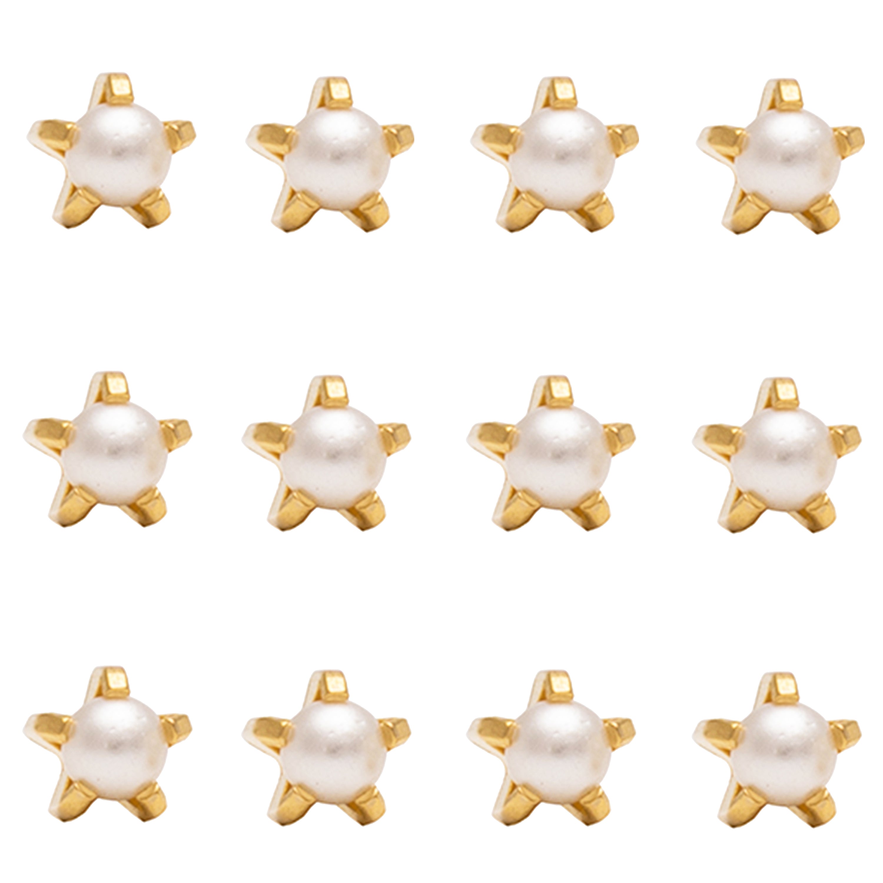 3MM Pearl 24K Pure Gold Plated Piercing Ear Stud (12 Pair)