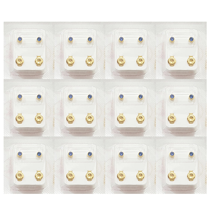 2MM September – Sapphire Birthstone Bezel 24K Pure Gold Plated Piercing Ear Stud (12 Pair)