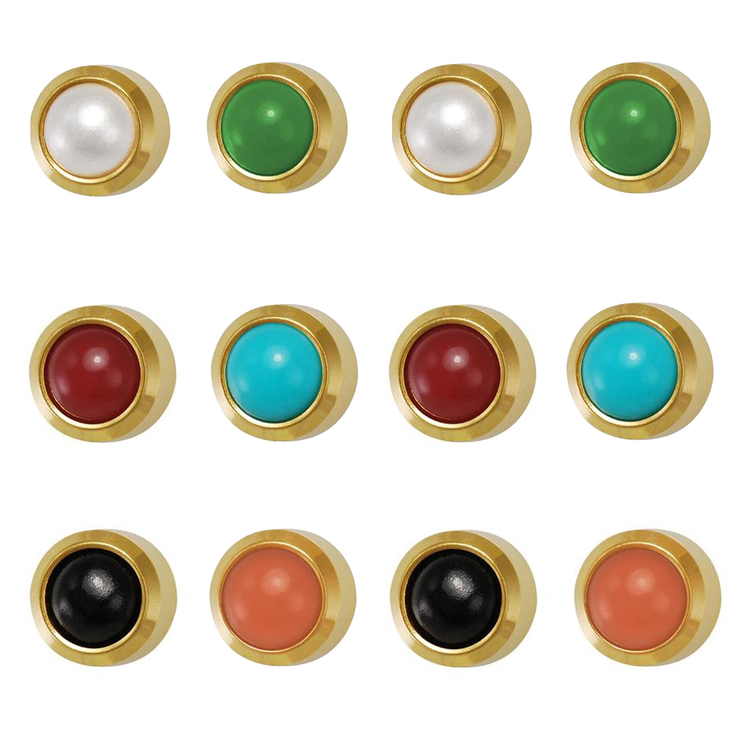 3MM Assorted Pearls 24K Pure Gold Plated Piercing Ear Stud (12 Pair)