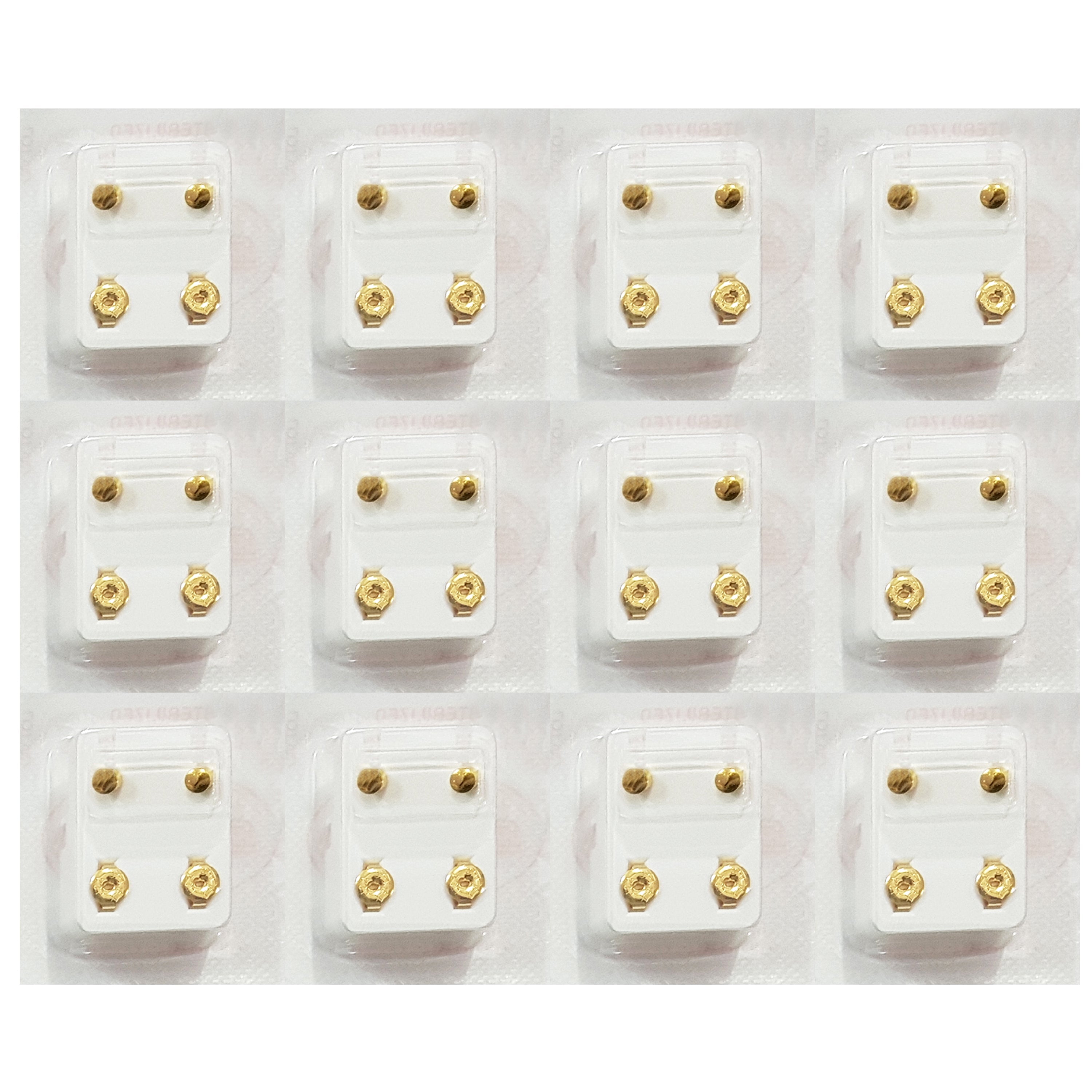 3MM Full Moon 24K Pure Gold Plated Piercing Ear Stud (12 Pair)