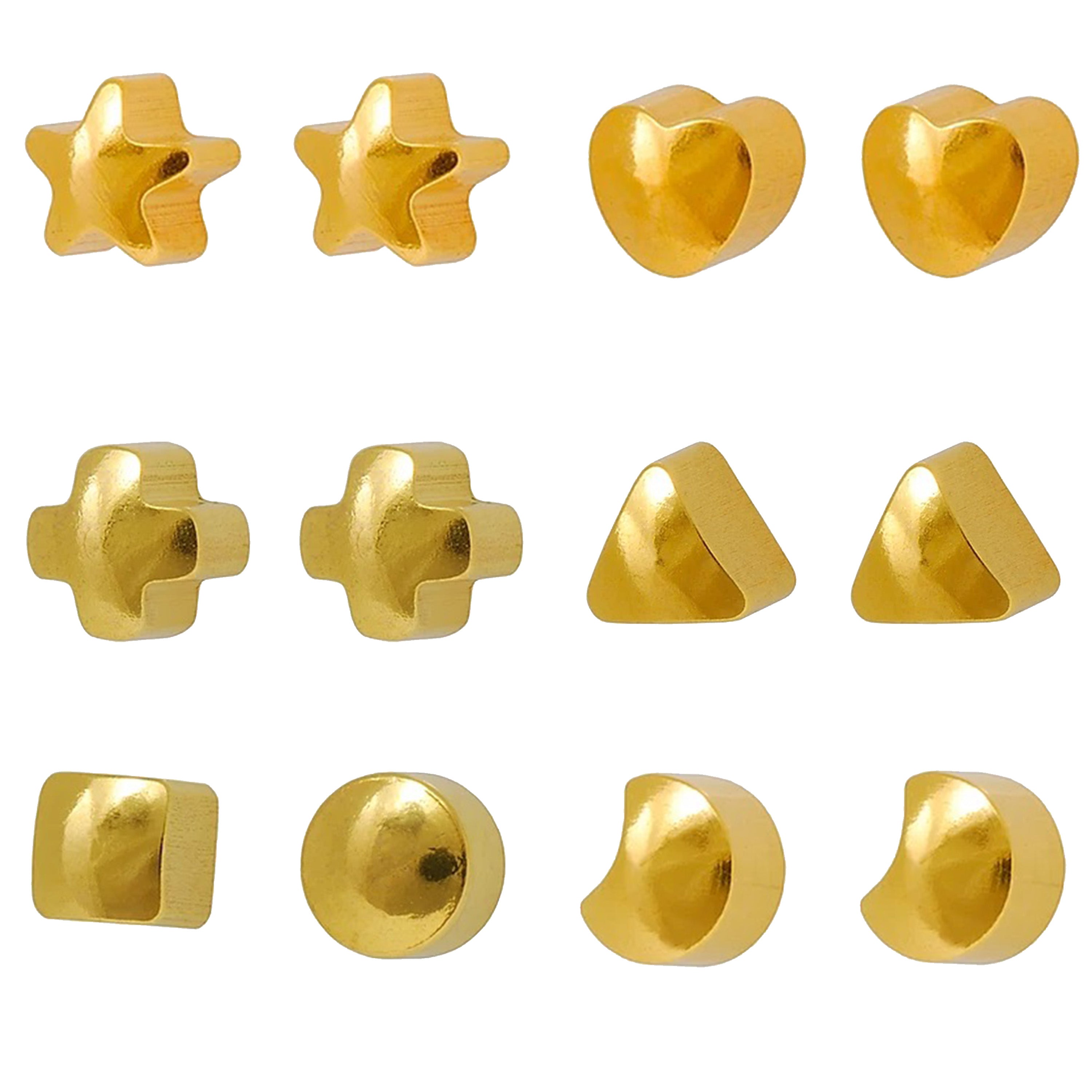 3MM Assorted Shapes 24K Pure Gold Plated Piercing Ear Stud (12 Pair)