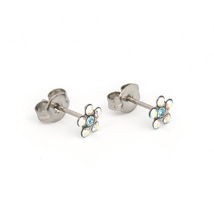 Daisy Crystal March Aquamarine Allergy Free Stainless Steel Ear Studs | Ideal for everyday wear