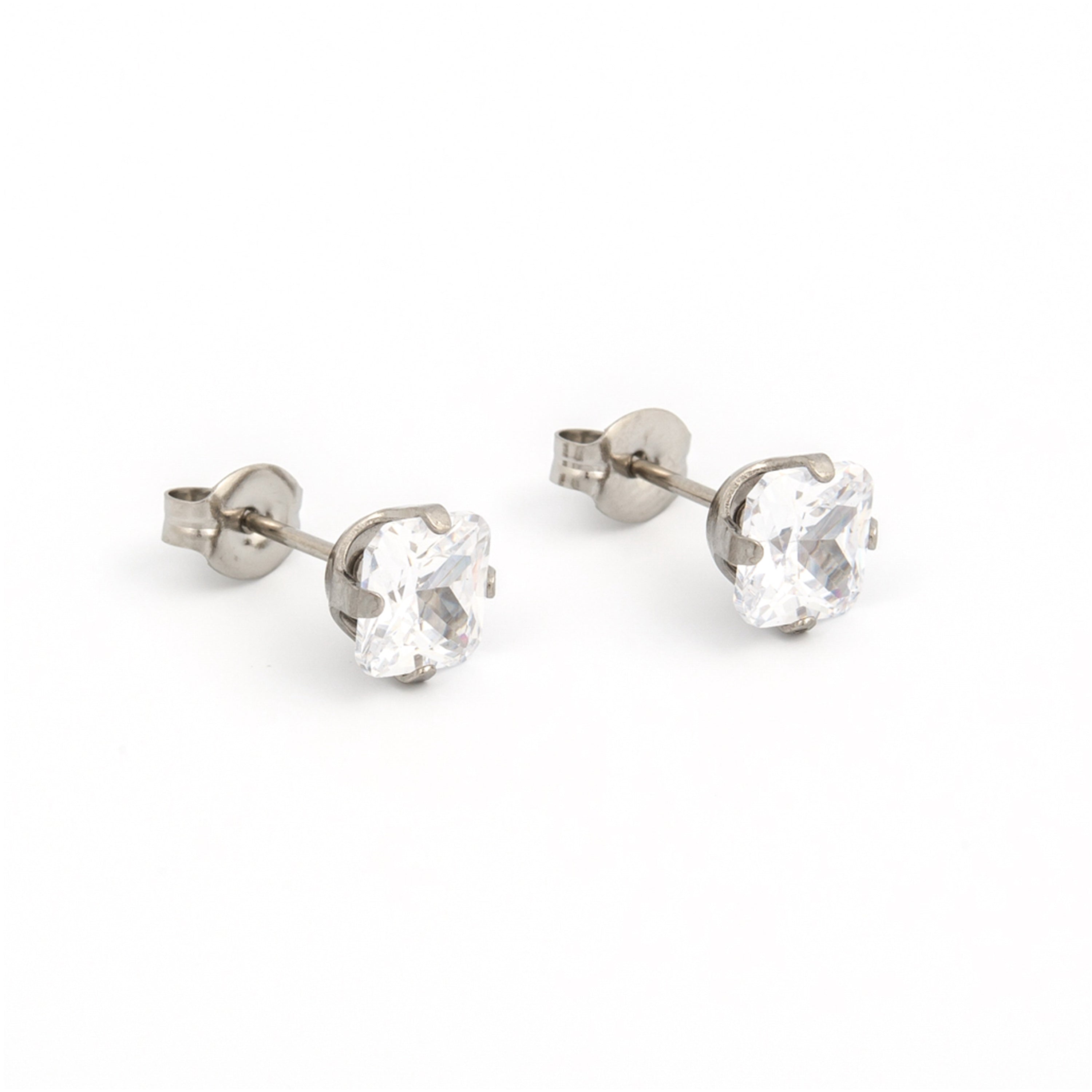 6*6MM Cubic Zirconia Princess cut Allergy Free Stainless Steel Ear Studs | Ideal for everyday wear
