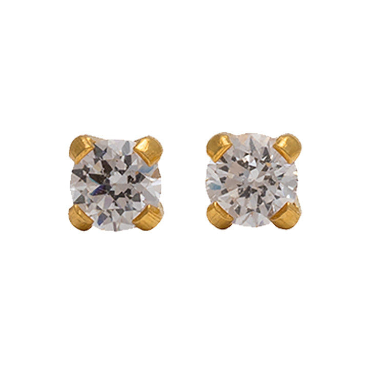 3MM Cubic Zirconia 24K Pure Gold Plated Ear Studs | Ideal for everyday wear