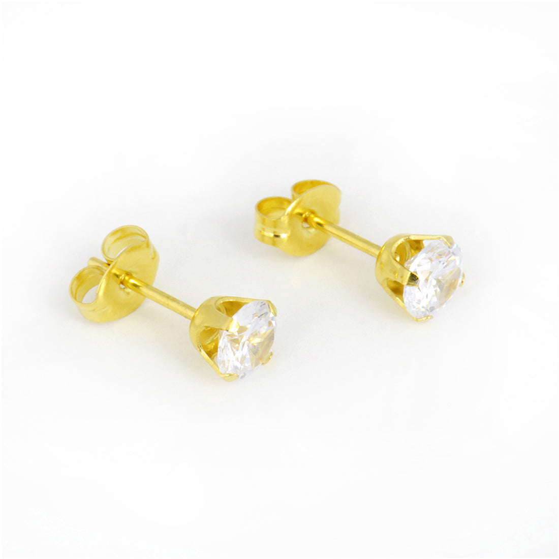 5MM Cubic Zirconia 24K Pure Gold Plated Ear Studs | Ideal for everyday wear