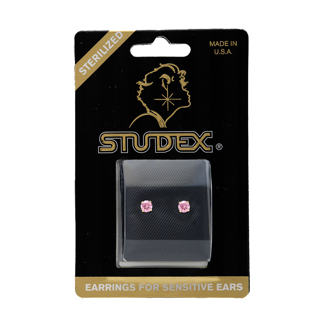 5MM Cubic Zirconia Pink 24K Pure Gold Plated Ear Studs | Ideal for everyday wear