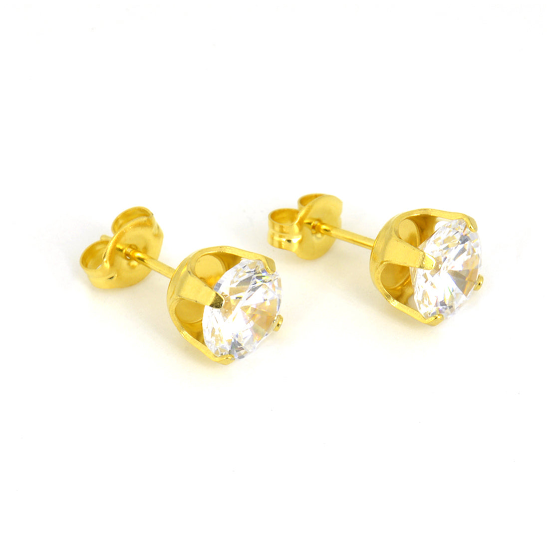 7MM Cubic Zirconia 24K Pure Gold Plated Ear Studs | Ideal for everyday wear